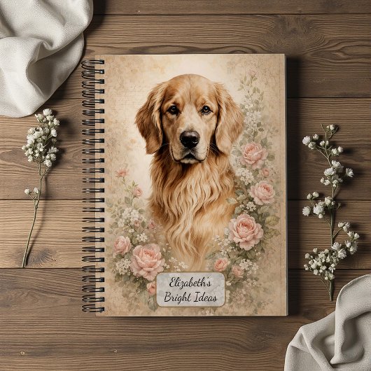 Golden Retriever mit Rosen Notizblock