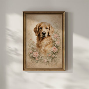 Golden Retriever mit Rosen Poster