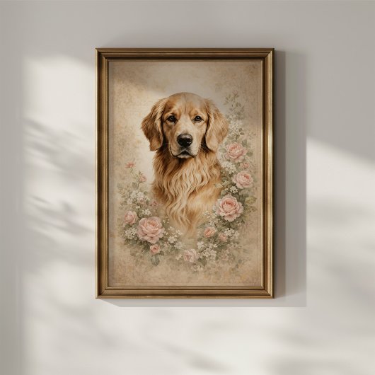 Golden Retriever mit Rosen Poster
