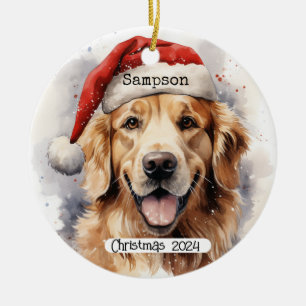 Golden Retriever mit Santa Cap Ornament