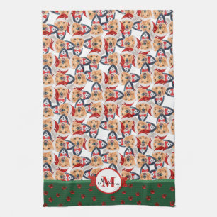 Golden Retriever mit Schleife Monogramm Weihnachte Geschirrtuch