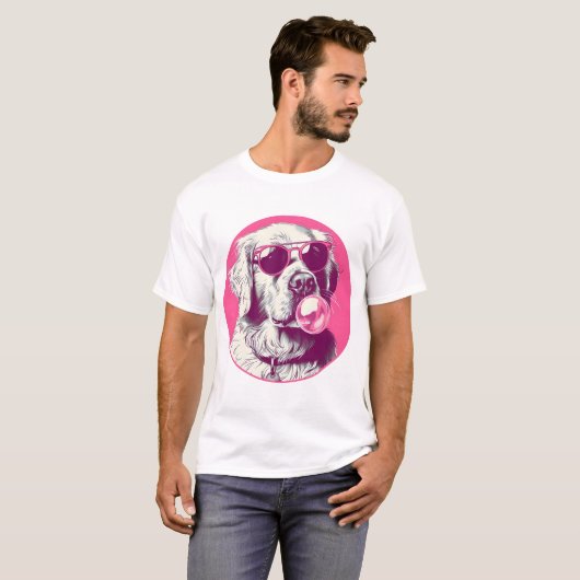Golden Retriever mit Sonnenbrille Rosa Kaugummi T-Shirt (Vorne ganz)