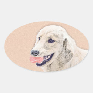 Golden Retriever mit Tennis Ball Malerei Hund Kuns Ovaler Aufkleber