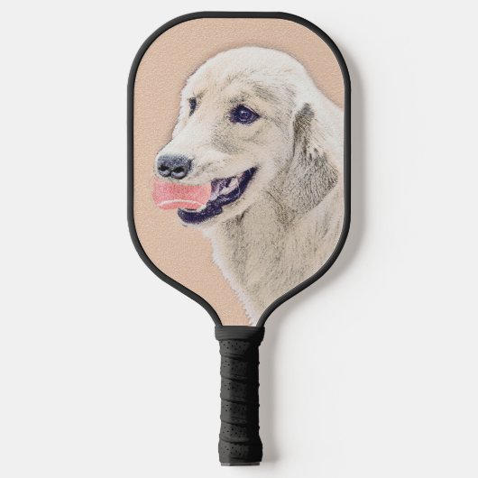 Golden Retriever mit Tennis Ball Malerei Hund Kuns Pickleball Schläger (Vorderseite)