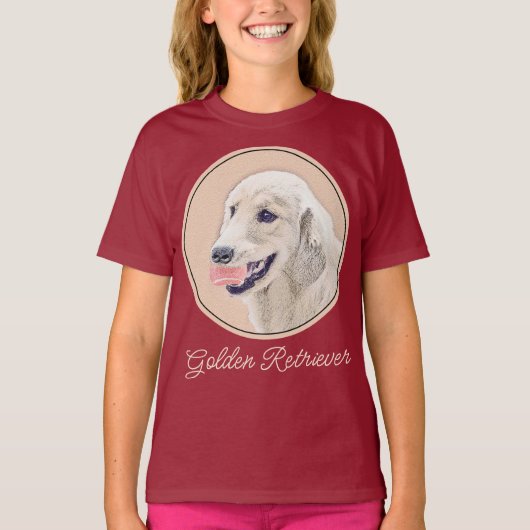 Golden Retriever mit Tennis Ball Malerei Hund Kuns T-Shirt (Vorderseite)