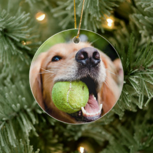 Golden Retriever mit Tennisball Keramik Ornament
