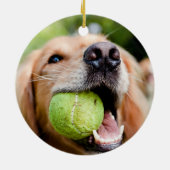 Golden Retriever mit Tennisball Keramik Ornament (Hinten)