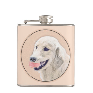 Golden Retriever mit Tennisball-Malerei Hundekunst Flachmann