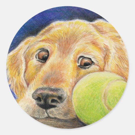 Golden Retriever mit Tennisball Runder Aufkleber (Vorderseite)