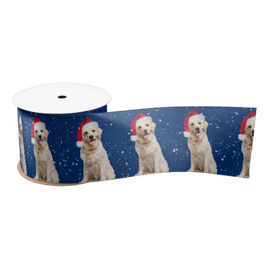 Golden Retriever mit Weihnachtshut Satinband (Spule)