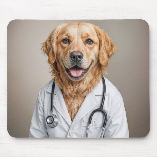 Golden Retriever mit weißem Laborkittel Mousepad (Vorne)