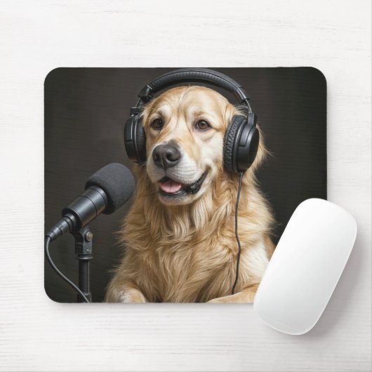 Golden Retriever moderiert einen Podcast Mousepad (Mit Mouse)