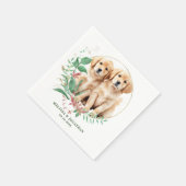 Golden Retriever Moderne Botanische Blumenhochzeit Serviette (Ecke)