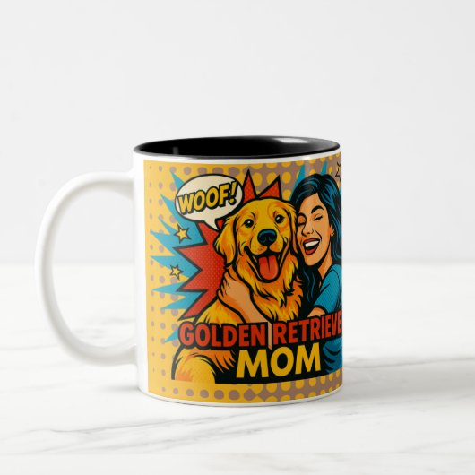 Golden Retriever Mom Pop Art Mug - Customizable Zweifarbige Tasse (Links)