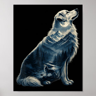 Golden Retriever mondbeschienener Berg Wildnis Hun Poster