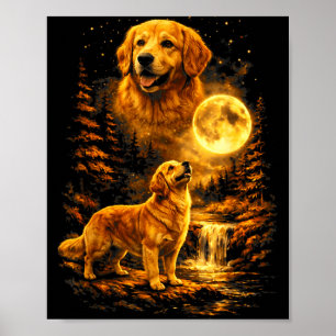 Golden Retriever Mondnacht Kunst Hund Heult Bei Poster