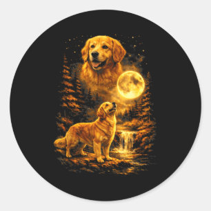 Golden Retriever Mondnacht Kunst Hund Heult Runder Aufkleber