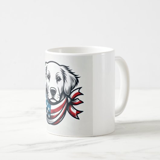 Golden Retriever Mug with American Flag Scarf Kaffeetasse (VorderseiteRechts)
