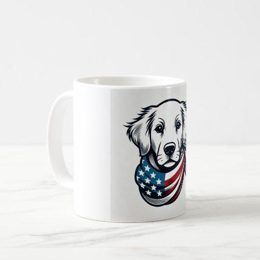 Golden Retriever Mug with American Flag Scarf Kaffeetasse (Vorderseite Links)