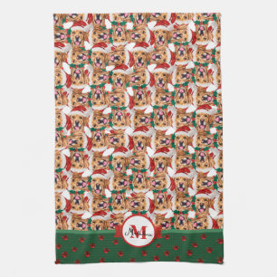 Golden Retriever Muster Monogramm Weihnachten Hund Geschirrtuch