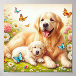 Golden Retriever Mutter und ihr Welpe Poster