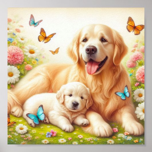 Golden Retriever Mutter und ihr Welpe Poster (Vorne)