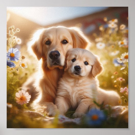 Golden Retriever Mutter und ihr Welpe Poster (Vorne)