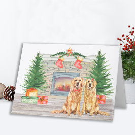 Golden Retriever Niedlich Dog Weihnachtsfeuer Feiertagskarte