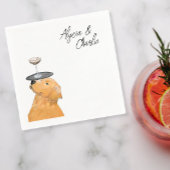 Golden Retriever niedlich zeichnend mit Getränken Serviette