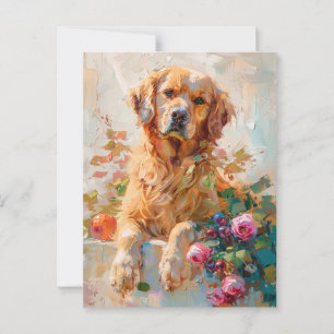 Golden Retriever Oil Painting Vintag Postcard Postkarte