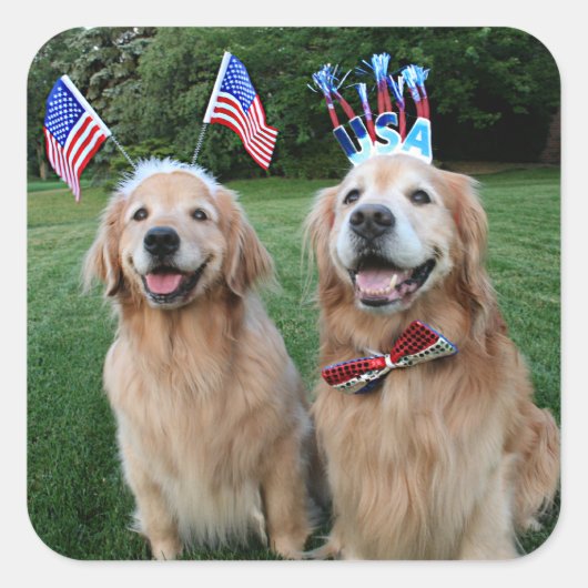 Golden Retriever Outdoor Independence Day Quadratischer Aufkleber (Vorderseite)