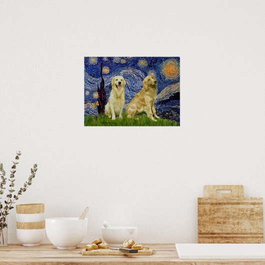Golden Retriever Pair 3 - Starry Night Poster (Küche)