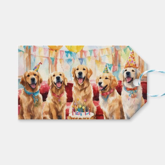 Golden Retriever Party Geschenkanhänger (Vorderseite (Horizontal))