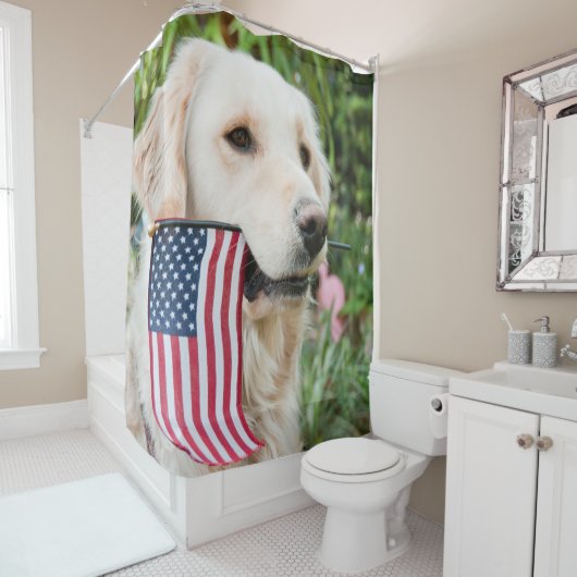 Golden Retriever Patriotic Dog Duschvorhang (Beispiel)