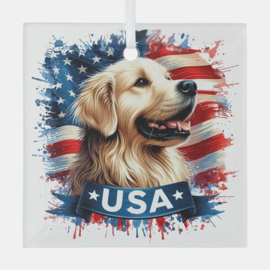 Golden Retriever Patriotic Glass Ornament Aus Glas (Vorderseite)