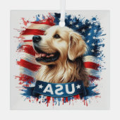 Golden Retriever Patriotic Glass Ornament Aus Glas (Rückseite)