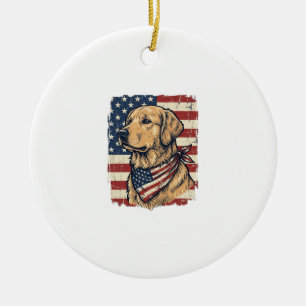 Golden Retriever Patriotisches Vintage-Vektordesig Keramik Ornament
