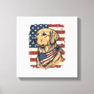 Golden Retriever Patriotisches Vintage-Vektordesig Leinwanddruck