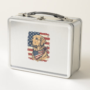 Golden Retriever Patriotisches Vintage-Vektordesig Metall Brotdose