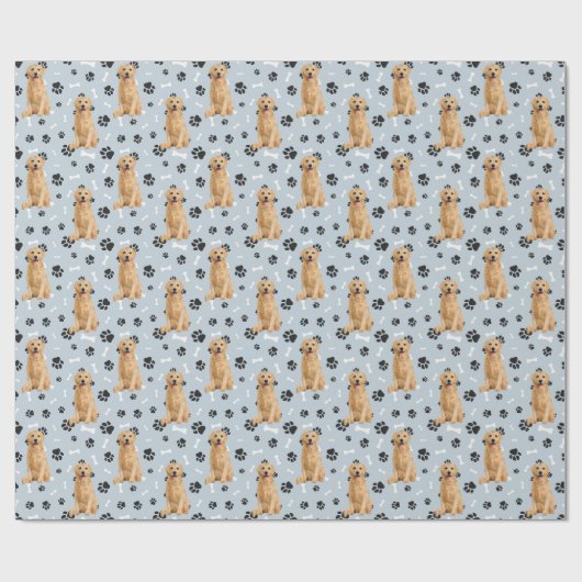 Golden Retriever Paw Print Patches auf Silver Blue Geschenkpapier (Flach)