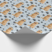 Golden Retriever Paw Print Patches auf Silver Blue Geschenkpapier (Ecke)