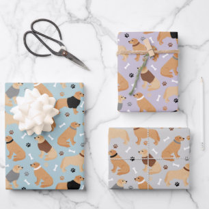 Golden Retriever Paws and Dog Bones Wrapping Paper Geschenkpapier Set