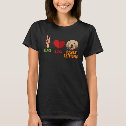 Golden Retriever Peace Love Unity Heart Truce Pets T-Shirt (Vorderseite)