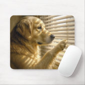 Golden Retriever Peeking Through Sunlit Blinds Mousepad (Mit Mouse)