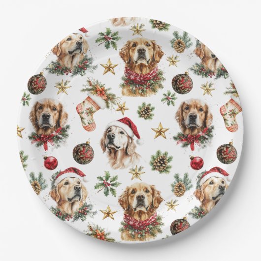 Golden Retriever Pet Hund Weihnachtsmuster Pappteller (Vorderseite)
