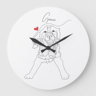 Golden Retriever Pet Line Art mit Namen Große Wanduhr