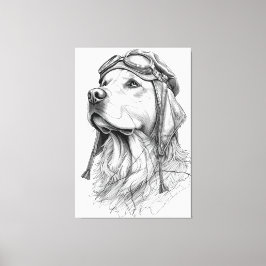 Golden Retriever Pilot Marble Statue Canvas Art Leinwanddruck