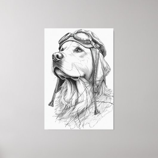 Golden Retriever Pilot Marble Statue Canvas Art Leinwanddruck (Vorderseite)