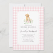 Golden Retriever Pink Gingham Brautparty Einladung (Vorderseite)