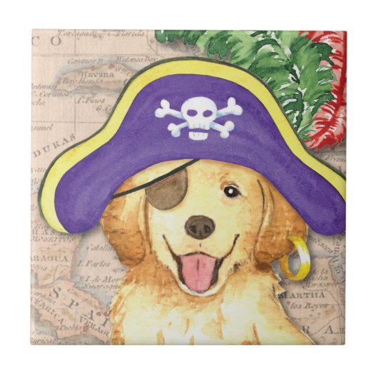 Golden Retriever Pirate Fliese (Vorderseite)